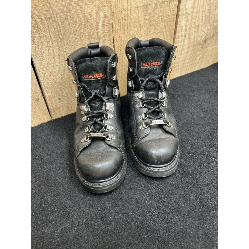 Harley Davidson Women's DIPSTICK Black Leather Lace Up Boots Padded Collar B-13